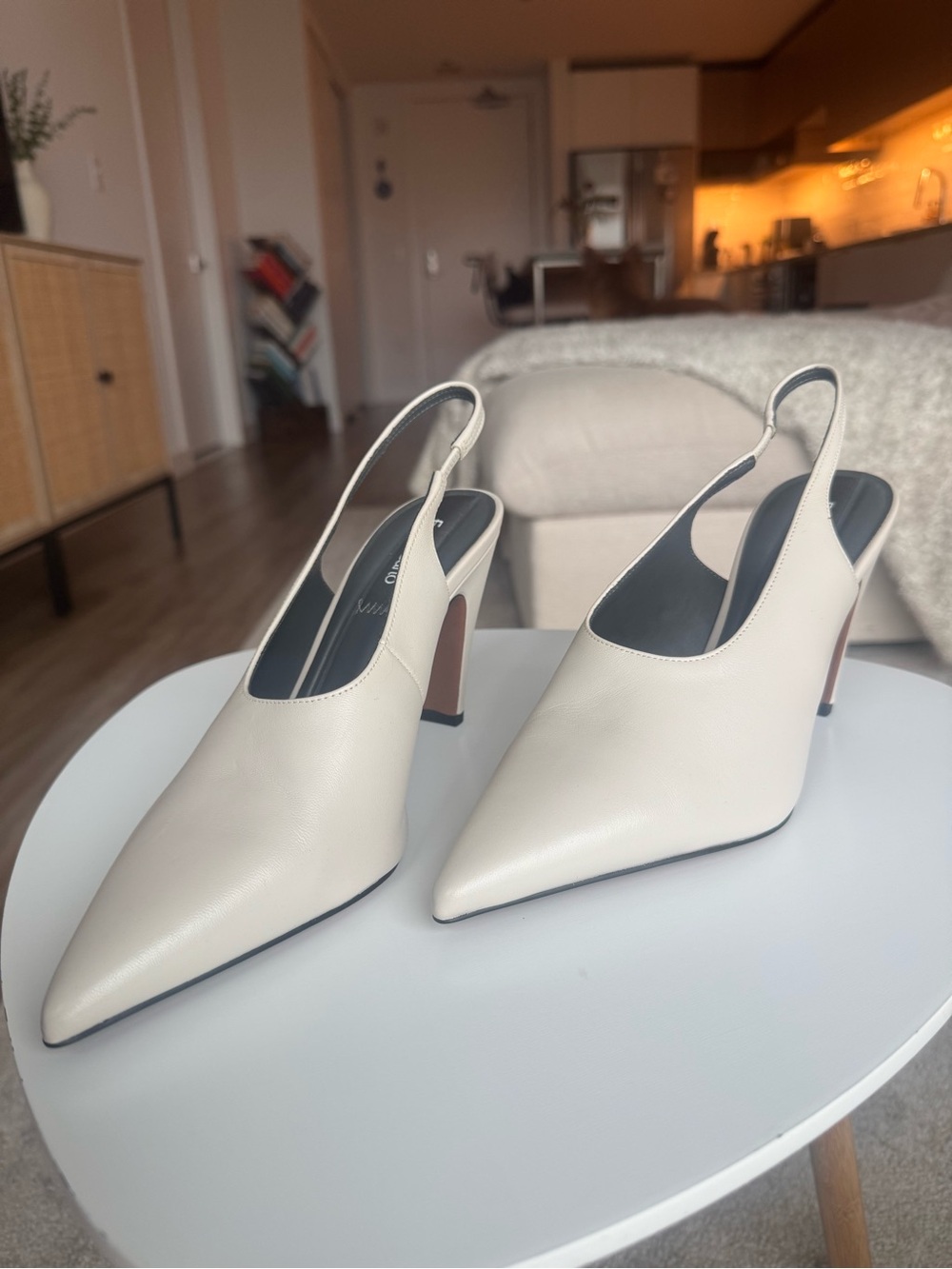 Franco Sarto Cream Pointed-Toe Slingback Heels